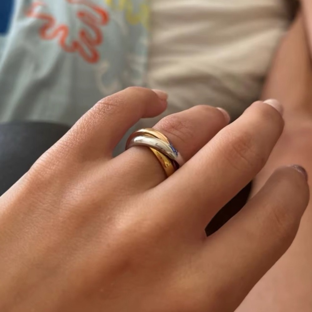 LUXURY TRI-COLOR TRIPLE BAND RING ANTI-ANXIETY INTERLOCKING RING 14k gold plated
